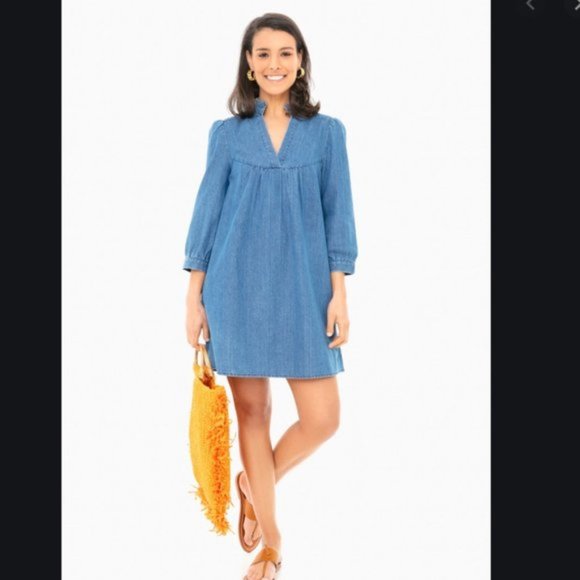 Tuckernuck Chambray Lalavon Ruffle Dress Small - Picture 1 of 5